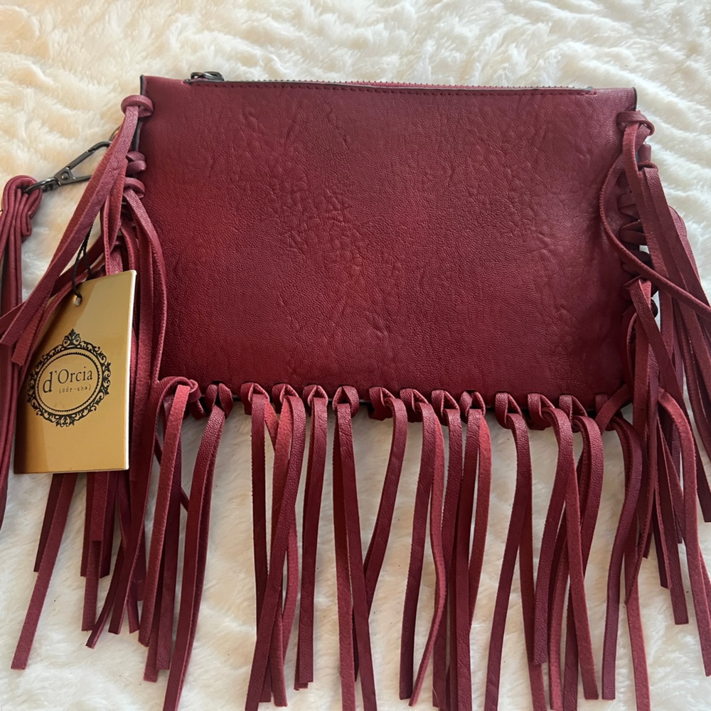 Fringed Burgundy Clutch